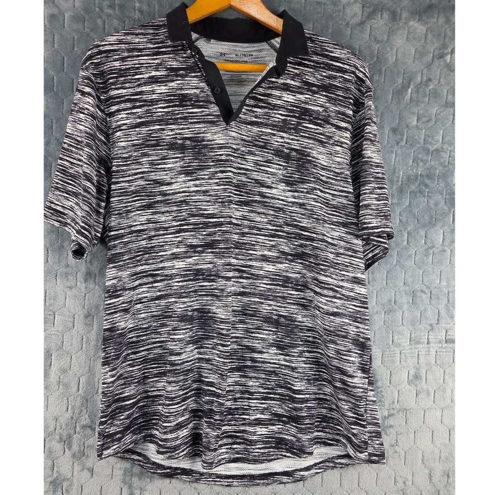 Under Armour Mens XL Iso-Chill Polo Shirt Black White Space Dye Performance Golf